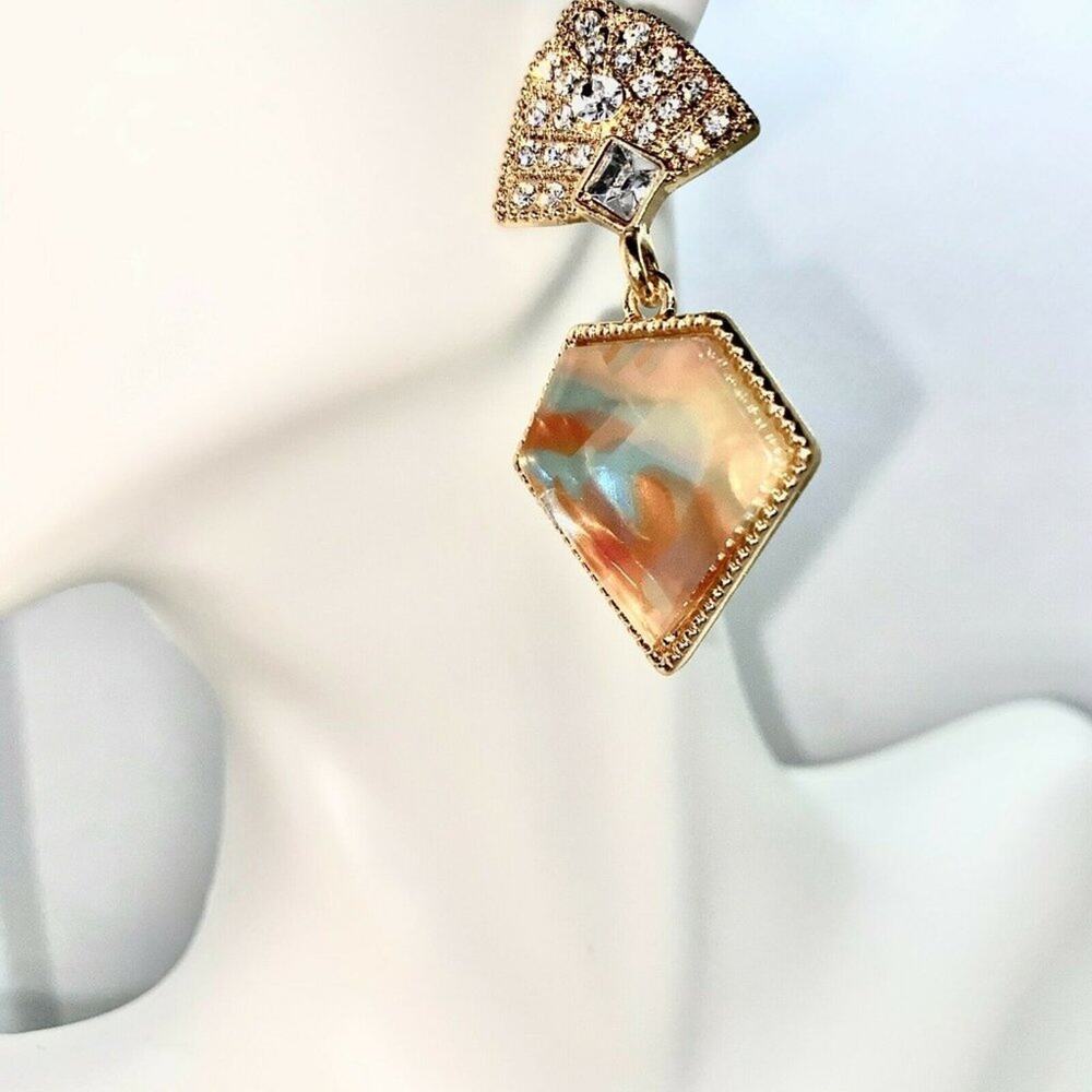 Gold-Tone Crystal Abalone Colored Stone Dangle Earrings